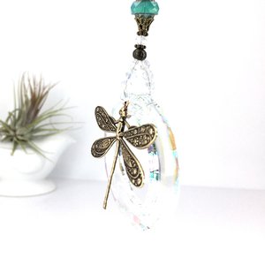 Boho Dragonfly Crystal Sun Catcher - 50mm Prism, Handmade Rainbow Maker for Windows, Perfect Gift from 2 Dirty Birds Boutique