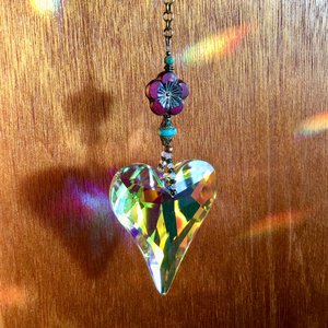 Wild Heart Sun Catcher for Window-  Extra Large Bohemian Crystal Hanging, Radiant Rainbow Maker for Home & Garden, Unique Gift