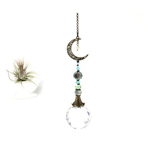 Crescent Moon Sun Catcher - Handmade Rainbow Maker with Large Crystal Sphere, Perfect for Home & Garden Decor, Unique Gift by 2 DirtyBirds