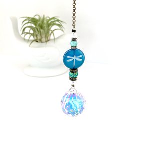 Coastal Blue Dragonfly Sun Catcher, Small Crystal Prism Rainbow Maker, Brighten Your Window or Garden - Sweet Handmade Gift by 2 DirtyBirds
