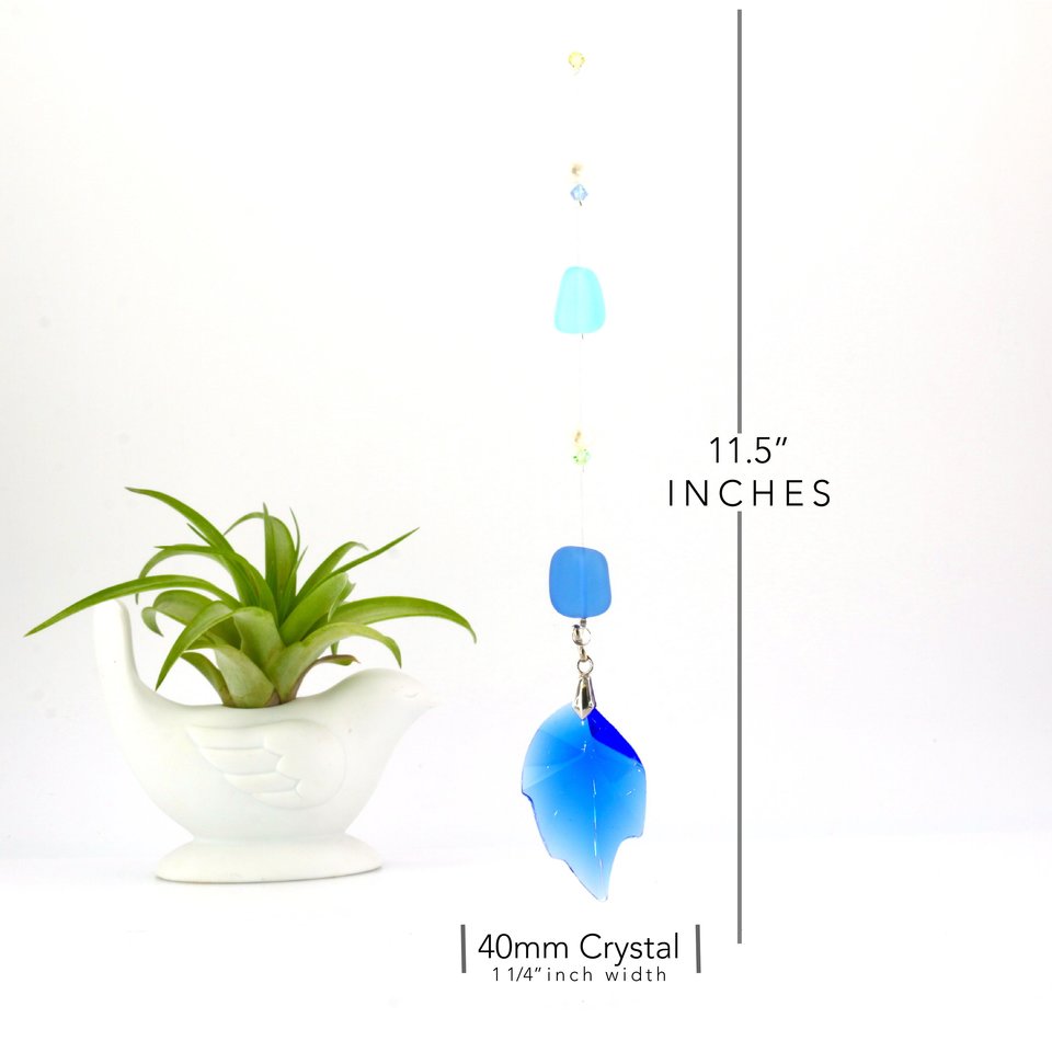 Sun Catcher, Crystal Prism Hanging, Blue Crystal Prism, Sea Glass, Home Decor, Garden, 45mm Crystal, Gift, 2 Dirty Birds Boutique