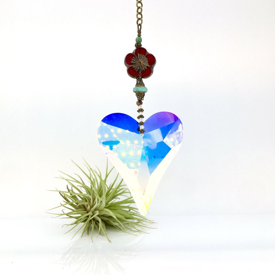 Wild Heart Sun Catcher for Window-  Extra Large Bohemian Crystal Hanging, Radiant Rainbow Maker for Home & Garden, Unique Gift