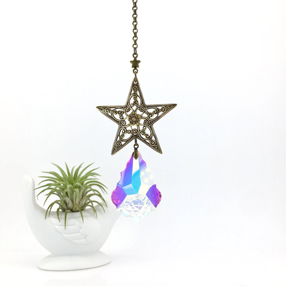 Elegant Star Filigree Sun Catcher - Rainbow Light Prism for Windows or Cars, Perfect Handcrafted Garden Decor Gift from 2 Dirty Birds