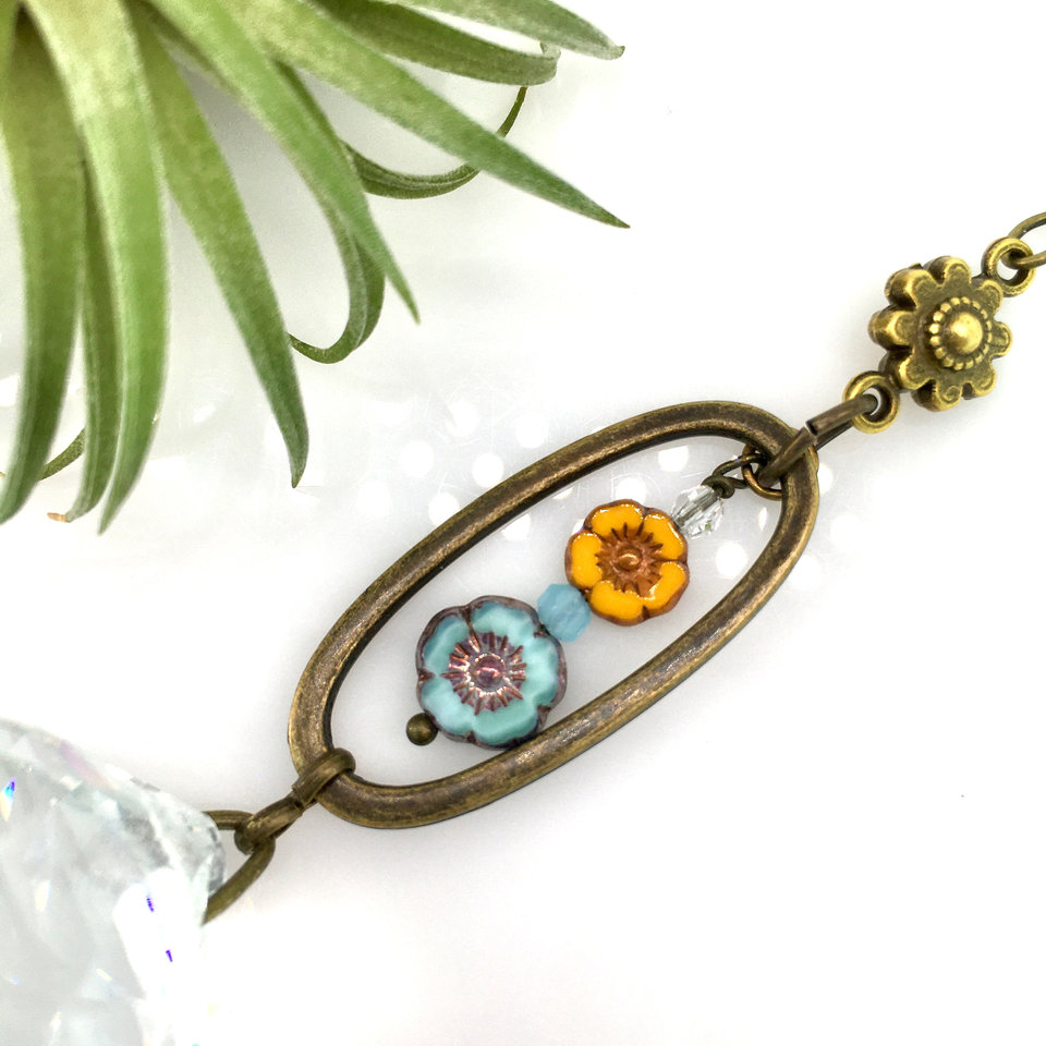Sweet Bohemian Flower Window Sun Catcher - 30mm Prism Crystal Hanging - Garden or Home Accent - Artisanal Gift by 2 Dirty Birds Boutique