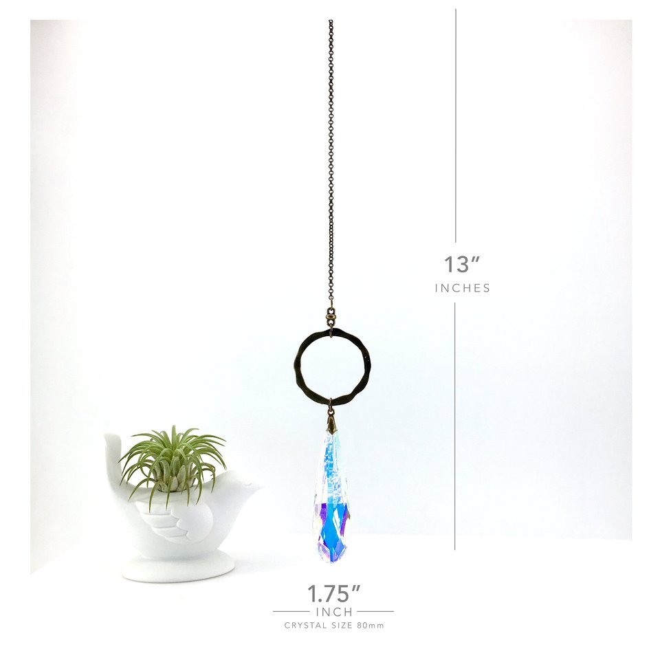Simple Boho Crystal Sun Catcher - Large 80mm AB Prism, Handmade Window Hanging, Garden Accent, Unique Home Gift by 2 Dirty Birds Boutique