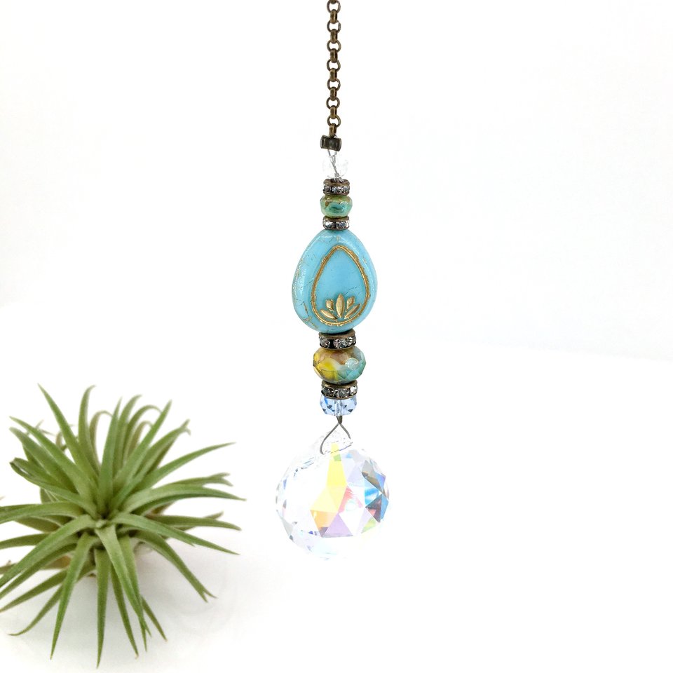 Radiant in Blue, Lotus Sun Catcher, Small Crystal Prism Rainbow Maker, Brighten Your Window or Garden – Artisan Made Gift by 2 DirtyBirds