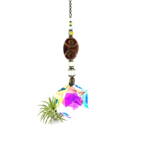 Warm Agate Hexagon Sun Catcher, Large Crystal Prism Rainbow Maker, Brighten Your Window or Garden – Handmade Gift by 2 Dirty Birds Boutique