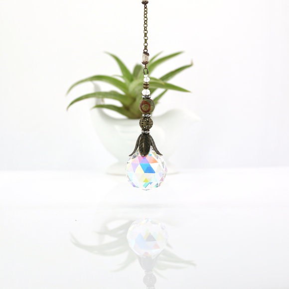 Boho Crystal Hanging, Handmade Sun Catcher with 30mm Crystal Sphere