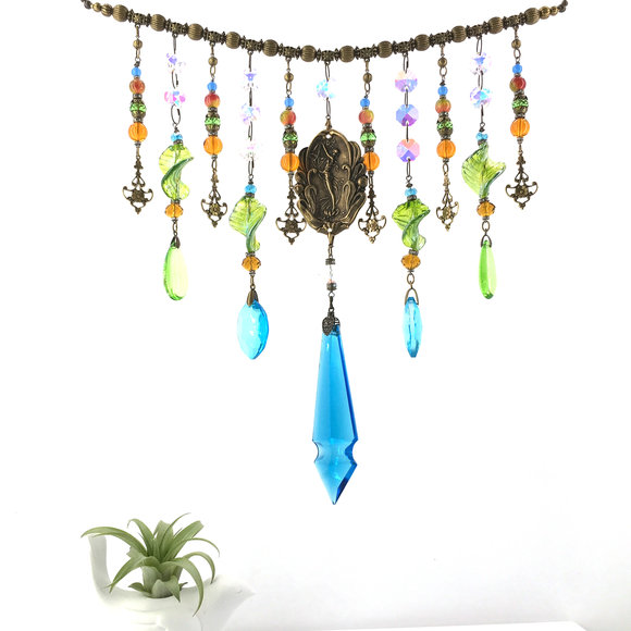 Unique Beaded Curtain, "Window Necklace" with vintage chandelier glass