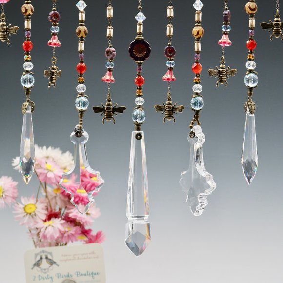 Chandelier Glass "Window Necklace", Bee Theme, Gorgeous and Unique Czech Glass Beads - Crystal Prism(s)