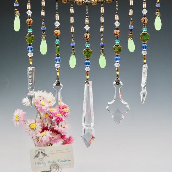 Chandelier Glass "Window Necklace", Gorgeous New and Vintage Chandelier Prism Glass, Vintage Seafoam Green "Grape", Unique Czech Glass Beads