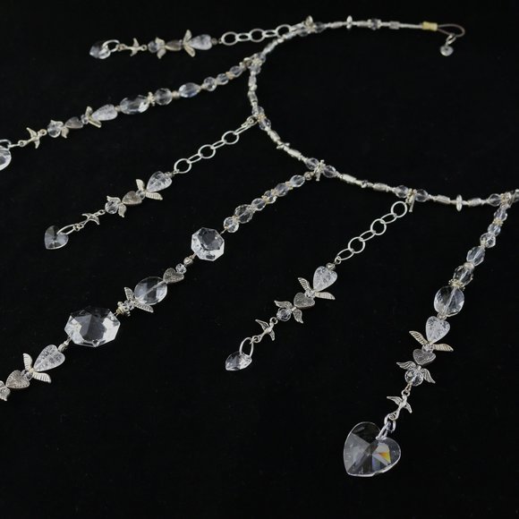 Vintage Chandelier Clear Heart Prism Feature 7 Strand Window Necklace