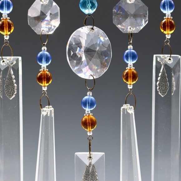 Exquisite Art Glass Lantern w/Vintage Glass, Chandelier Hanging, Metal Heart Ornament, Romantic Decoration, Boho Decor, Hanging Crystals