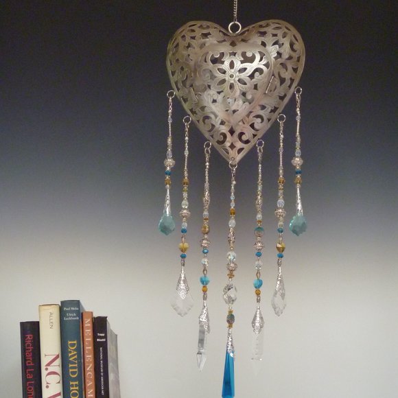 Heart Lantern with Very Rare Aqua Spear and J Point Chandelier Glass
