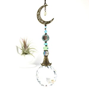 Sun Catcher - Handmade Crescent Moon, Rainbow Maker with Large Crystal Sphere, Perfect for Home & Garden Decor, Unique Gift by 2 DirtyBirds
