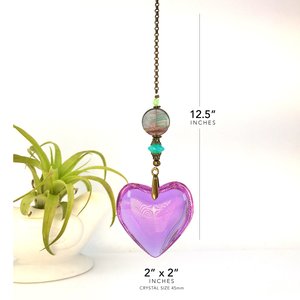 Sun Catcher, Puffy Lavender Crystal Heart, Flourite Gemstone, LG 45mm, Hanging for Windows, Home, Garden, Valentine, Gift, 2 DirtyBirds