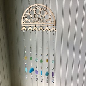 Unique, Sea Glass Beaded Mandala,  Boho Window Decor, Beach Decor, Light Catcher, Boho Decor, Garden, Handmade, 2 Dirty Birds Boutique