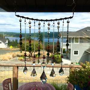 Beaded Curtain - Boho Handmade Crystal Hanging, Vintage Chandelier & Gemstones, Perfect for Window or Wall Decor, Unique Garden Gift