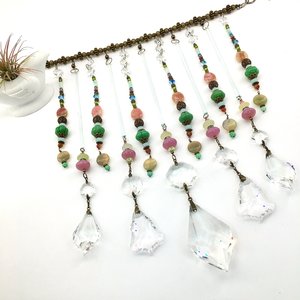 Beaded Curtain - Boho Handmade Crystal Hanging, Vintage Chandelier & Gemstones, Perfect for Window or Wall Decor, Unique Garden Gift