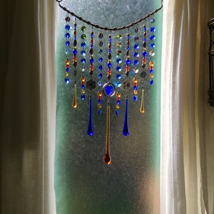 Handmade, Vintage and New Crystal Curtain Hanging, Light Catcher, Boho Beaded Curtain, Window Decor, Garden, Home, Gift, 2 Dirty Birds
