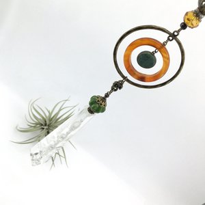 Gemstone Sun Catcher: Vintage Crystal Prism, Agate & Jade