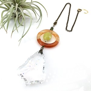 Gemstone Sun Catcher: Sardonyx Agate, Lemon Jade Crystal Prism, Czech Glass