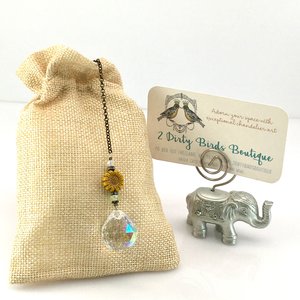 Sunflower Crystal Sun Catcher: 20mm Asfour Rainbow Prism, Czech Glass Beads, Handmade