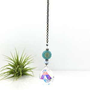 Blue Flower Crystal Suncatcher: Rainbow Prism, Czech Glass Beads