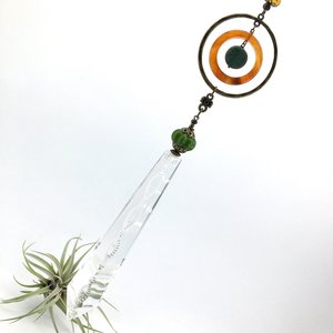 Gemstone Sun Catcher: Vintage Crystal Prism, Agate & Jade