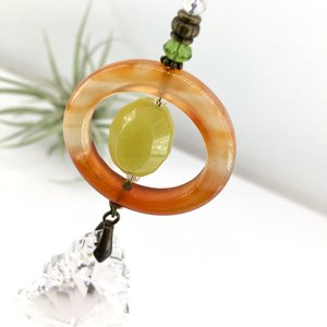 Gemstone Sun Catcher: Sardonyx Agate, Lemon Jade Crystal Prism, Czech Glass