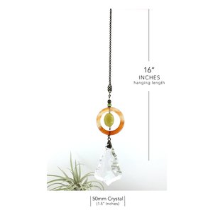 Gemstone Sun Catcher: Sardonyx Agate, Lemon Jade Crystal Prism, Czech Glass
