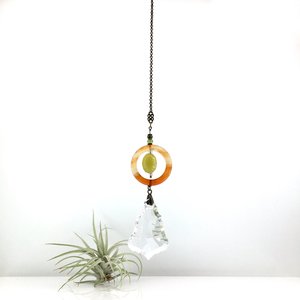 Gemstone Sun Catcher: Sardonyx Agate, Lemon Jade Crystal Prism, Czech Glass