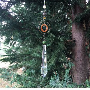 Gemstone Sun Catcher: Vintage Crystal Prism, Agate & Jade