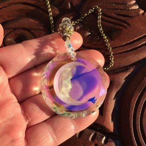 Moon Face Crystal Suncatcher: Rainbow Prism Window Hanging