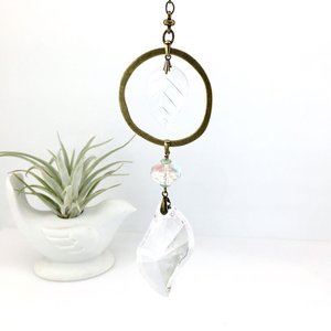 Crystal Prism Suncatcher with Vintage Leaf: Handmade Window Garden Hanging