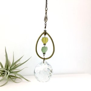 Bohemian Crystal Sun Catcher: Czech Glass Leaf Beads, Antique Bronze
