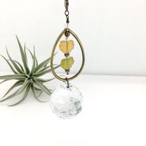 Bohemian Crystal Sun Catcher: Czech Glass Leaf Beads, Antique Bronze