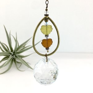 Bohemian Crystal Sun Catcher: Czech Glass Leaf Beads, Antique Bronze