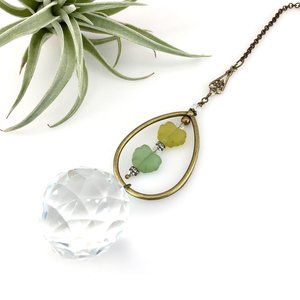 Bohemian Crystal Sun Catcher: Czech Glass Leaf Beads, Antique Bronze