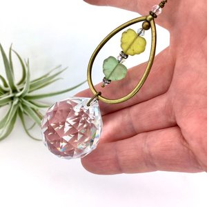 Bohemian Crystal Sun Catcher: Czech Glass Leaf Beads, Antique Bronze