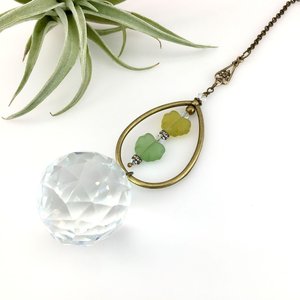 Bohemian Crystal Sun Catcher: Czech Glass Leaf Beads, Antique Bronze