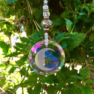 Moon Face Crystal Suncatcher: Rainbow Prism Window Hanging