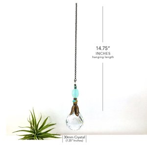 Blue Chalcedony Crystal Sun Catcher: 30mm Rainbow Prism Window Garden Decor