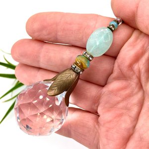 Blue Chalcedony Crystal Sun Catcher: 30mm Rainbow Prism Window Garden Decor