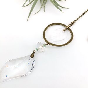 Crystal Prism Suncatcher with Vintage Leaf: Handmade Window Garden Hanging