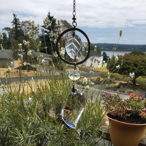 Crystal Prism Suncatcher with Vintage Leaf: Handmade Window Garden Hanging