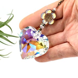 Heart Crystal Suncatcher: Bohemian Window & Garden Decor, Czech and Austrian Crystal Beads