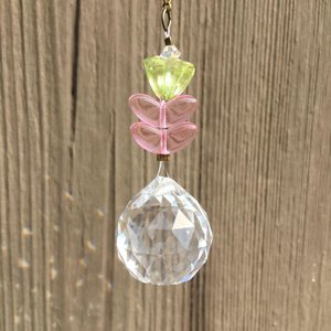 Flower Crystal Sun Catcher: 20mm Rainbow Prism Sphere, Czech Glass Beads, Handmade