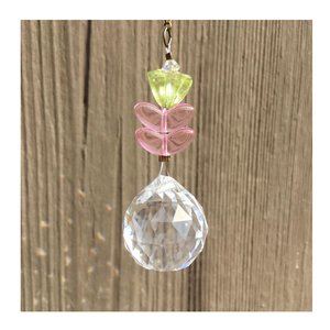 Flower Crystal Sun Catcher: 20mm Rainbow Prism Sphere, Pastel Czech Glass, Handmade