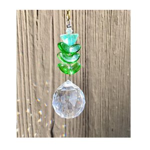 Flower Crystal Sun Catcher: 20mm Rainbow Prism Sphere, Czech Glass, Handmade